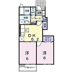 ソレイユS2 2DKの間取図画像