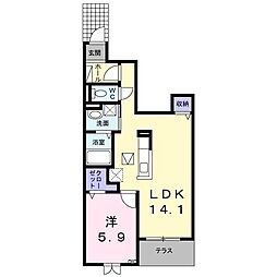 第2アサヒヒルズ 1LDKの間取図画像