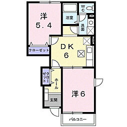 エヴァーグリーン小泉 2DKの間取図画像