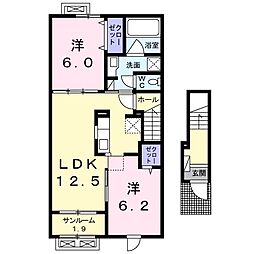 エスポワールB 2LDKの間取図画像