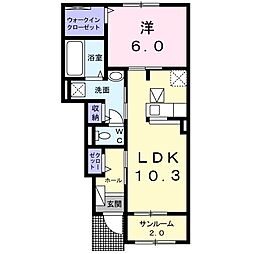 クゥー2 1LDKの間取図画像