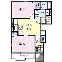 プロムナードB 2DKの間取図画像