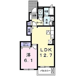 カーサ藍B 1LDKの間取図画像