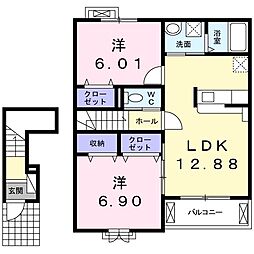 イースト　ツー 2階2LDKの間取り