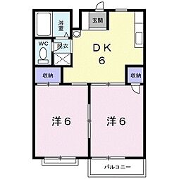グリーンハイツクドウＢ 2階2DKの間取り