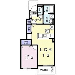 ウエスト・コリーヌ1 1LDKの間取図画像