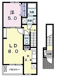 クラール朔日市B 1LDKの間取図画像