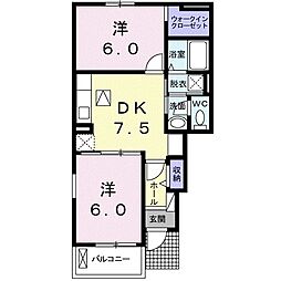 フローラル・カルムS2 2DKの間取図画像