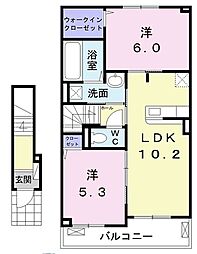 Ｅｔｏｉｌｅ・Ｋ　Ａ 2階2LDKの間取り