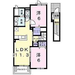 フィオーレ・タチバナA 2LDKの間取図画像