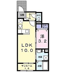 プリムローズ・ヴィラ 1LDKの間取図画像