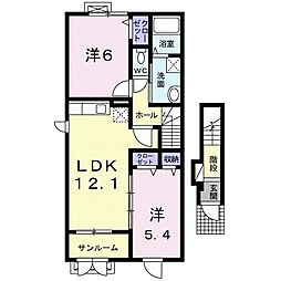 ウルルI 2階2LDKの間取り
