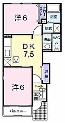 いちごハウスβ 1階2DKの間取り