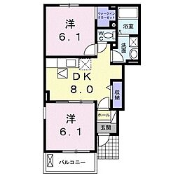 バービーカールC 2DKの間取図画像