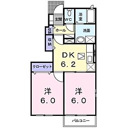 グランド・アベニューK1 2DKの間取図画像