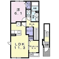 ソレイユ藤枝 1LDKの間取図画像