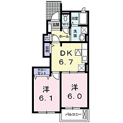 ウェルフェアＣ 1階2DKの間取り