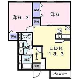 グランプラース 1階2LDKの間取り