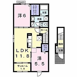 リバーサイド三島II 2階2LDKの間取り