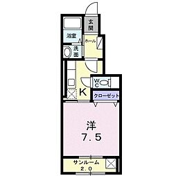 フルスフリーデ 1Kの間取図画像