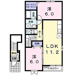 なぎさIII 2階2LDKの間取り