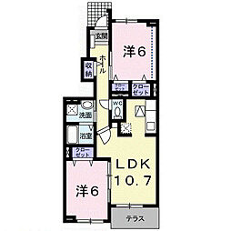 パストラルコート岩出2 2LDKの間取図画像