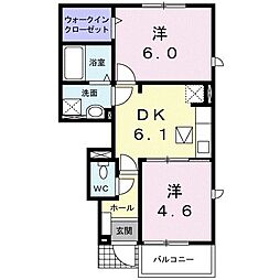 エレガンス・ヤツオE 2DKの間取図画像