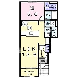 プラシード 1階1LDKの間取り