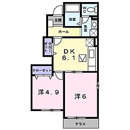 リバーサイドハッピーガーデン 2DKの間取図画像