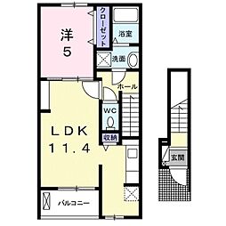 フルール・ユー 2階1LDKの間取り