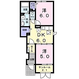 カーサ・デ・ラ・パスA 2DKの間取図画像