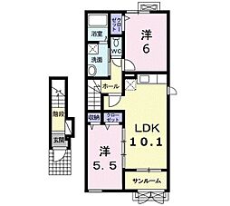 アスページ 2階2LDKの間取り