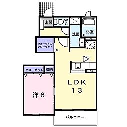 カレント 1階1LDKの間取り