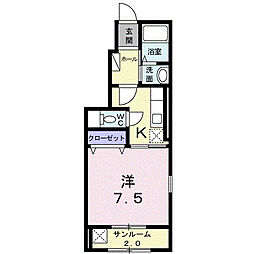 アンジュ 1Kの間取図画像