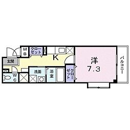 リヴウェルアサヒ 1Kの間取図画像