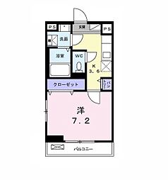 ココアムール 1Kの間取図画像