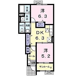 オアシスイースト 2DKの間取図画像