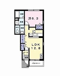 コモディダC 1LDKの間取図画像