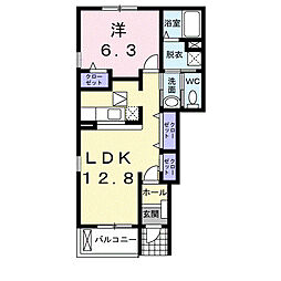 モンラヴィールC 1LDKの間取図画像