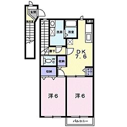 シンシアB 2DKの間取図画像