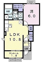 サンシャトーD 1LDKの間取図画像