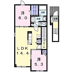 ネオグレイス2 2LDKの間取図画像