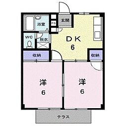シティハイツサンシャインB 2DKの間取図画像
