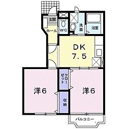 カーサフィオーレA 2DKの間取図画像