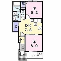 プラシード串木野 2DKの間取図画像