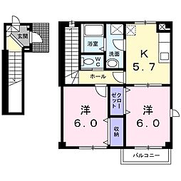 ルビニ41 2階2Kの間取り
