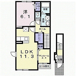 プルメリア 1LDKの間取図画像