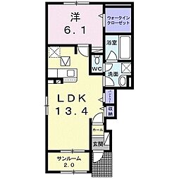 サンリバー黒川A 1LDKの間取図画像