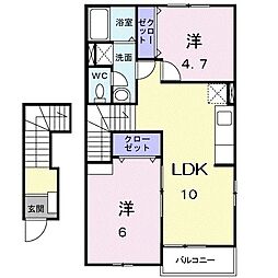 アンソレイエ2 2LDKの間取図画像