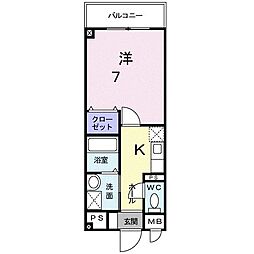 アサテラス3 1Kの間取図画像